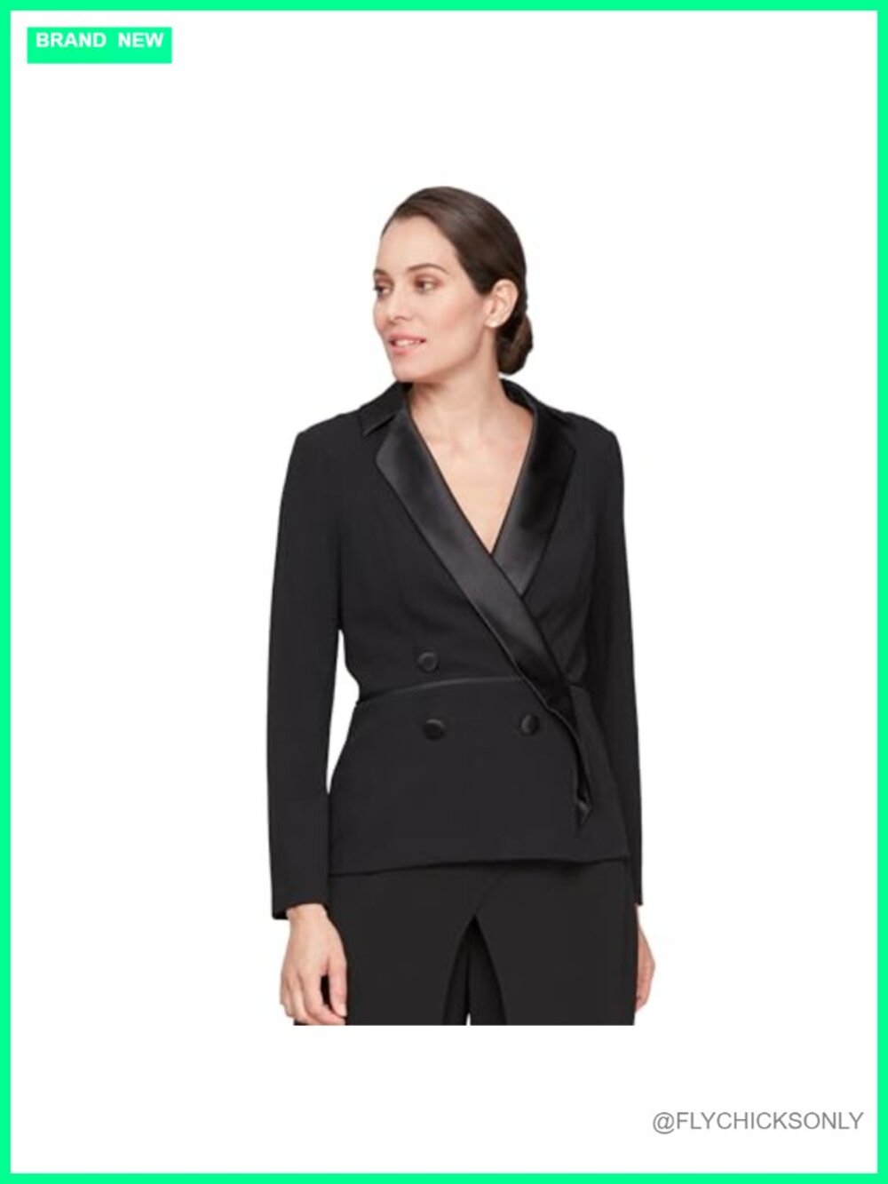 Satin Tuxedo Blouse 3/4 Sleeve Tie Waist Formal Top